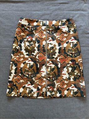 Bottega Veneta Neoprene Abstract Camo Double Zipper Front Pencil Skirt